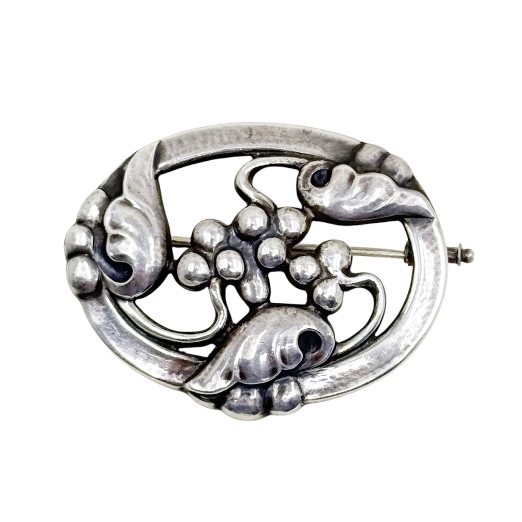 Vintage Georg Jensen 830 Silver Moonlight Grapes 101 Brooch - Gm118